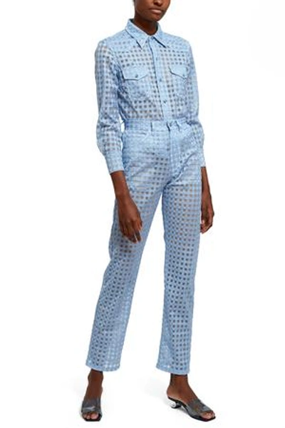 Shop Adam Selman Opening Ceremony Gingham Sheer Tulle Pant In Blue Gingham