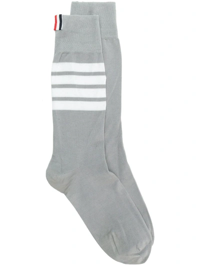 Shop Thom Browne 4-bar Stripe Lightweight Cotton Mid-calf Socks - Grey