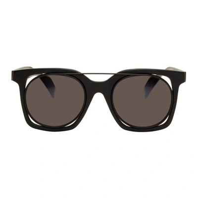 Shop Yohji Yamamoto Black Square Wire Frame Sunglasses In 002 Black