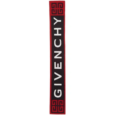 Shop Givenchy Black And Red 4g Logo Scarf In 606bk/rd/wh