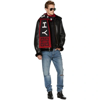 Shop Givenchy Black And Red 4g Logo Scarf In 606bk/rd/wh