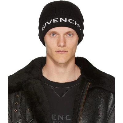 Shop Givenchy Black Logo Beanie In 004 Blk/wht