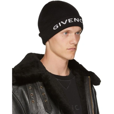 Shop Givenchy Black Logo Beanie In 004 Blk/wht