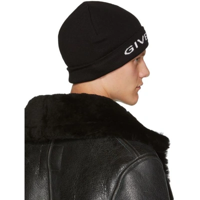 Shop Givenchy Black Logo Beanie In 004 Blk/wht