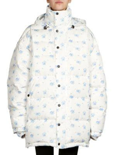 Shop Balenciaga Floral Print Down Puffer Coat In White Multi