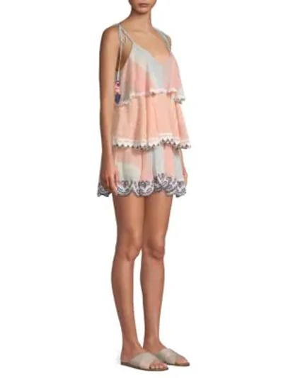 Shop Hemant & Nandita Tiered Cotton Mini Dress In Peach
