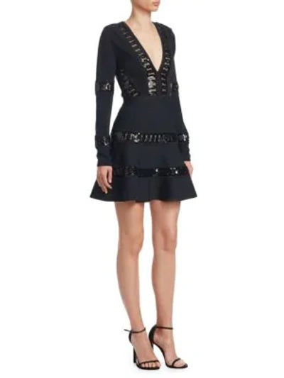 Shop Elie Saab Long Sleeve Knit Sequin Cocktail Dress In Black