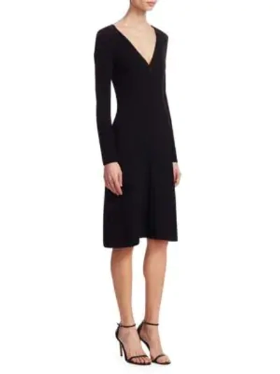 Shop Akris Ribbed V-neck A-line Dress In Black