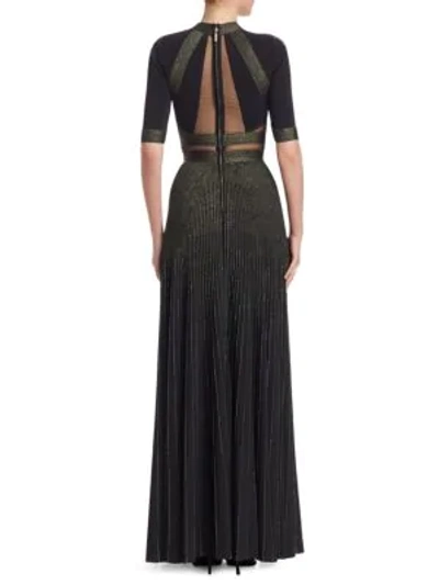 Shop Elie Saab Metallic Knit Illusion Dress In Thorn Black