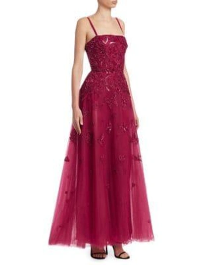 Shop Elie Saab Sequin Tulle Gown In Berry