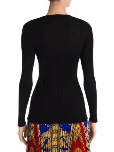 Shop Versace Long-sleeve Rib-knit Button-detail Pullover In Black
