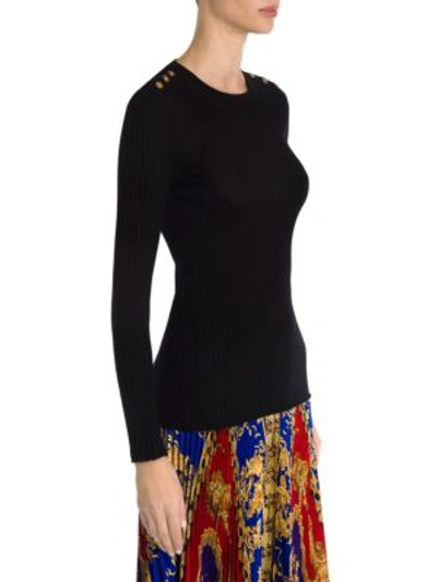 Shop Versace Long-sleeve Rib-knit Button-detail Pullover In Black