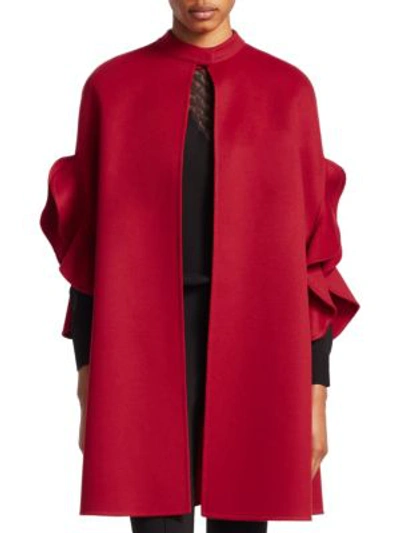 Shop Valentino Flutter Trim Wool & Cashmere Cape In Red