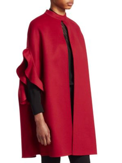 Shop Valentino Flutter Trim Wool & Cashmere Cape In Red