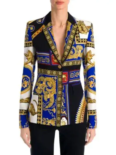 Shop Versace Long-sleeve Cady Two-button Print Jacket In Multi