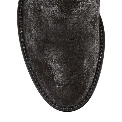 Shop Jimmy Choo Merril 65 Black Wetlook Suede Ankle Boots With Crystal Welt In Black/silver
