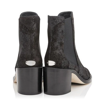 Shop Jimmy Choo Merril 65 Black Wetlook Suede Ankle Boots With Crystal Welt In Black/silver