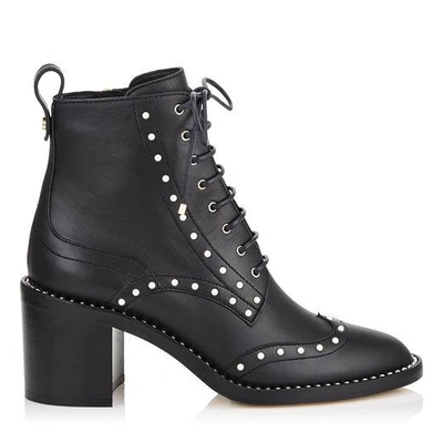 Shop Jimmy Choo Hanah 65 Black Smooth Leather Boots With Pearl Detailing In Black/white