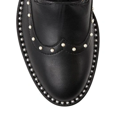 HANAH 65 Black Smooth Leather Boots with Pearl Detailing