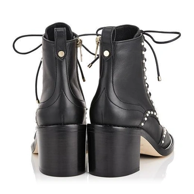 Shop Jimmy Choo Hanah 65 Black Smooth Leather Boots With Pearl Detailing In Black/white