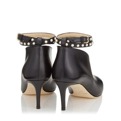 Shop Jimmy Choo Lark 65 Black Shiny Calf Leather Booties In Black/white