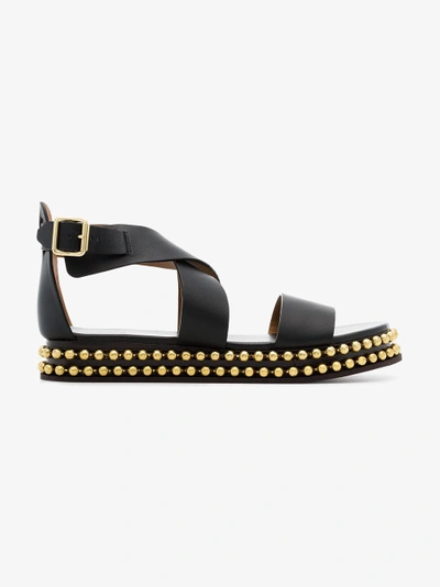 Shop Chloé Black Sawyer Studded Leather Flatform Sandals