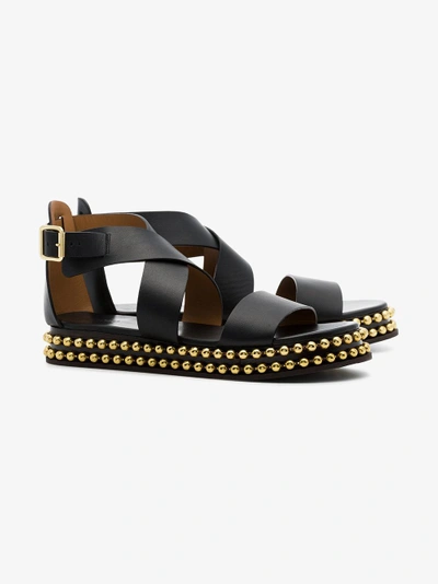 Shop Chloé Black Sawyer Studded Leather Flatform Sandals