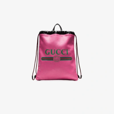 Shop Gucci Rucksack Aus Leder Mit Logo In Pink/purple