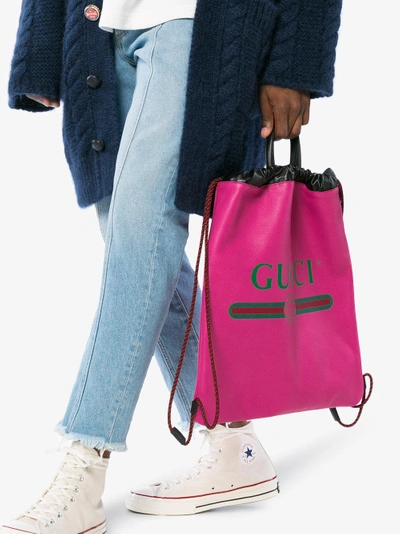 Shop Gucci Rucksack Aus Leder Mit Logo In Pink/purple