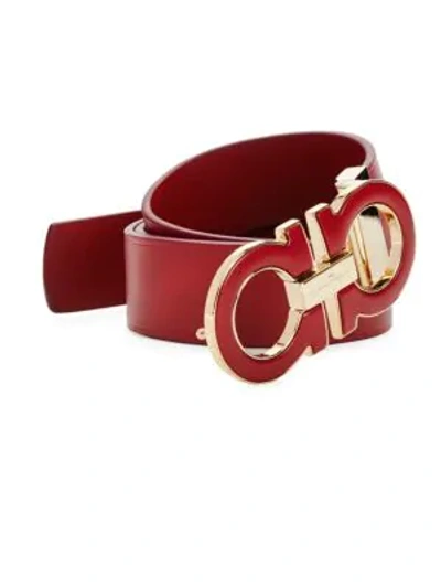 Shop Ferragamo Adjustable Oversized Gancini Buckle Belt In Rosso