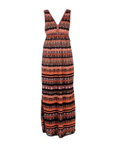 Shop M Missoni Long Dresses In Brick Red