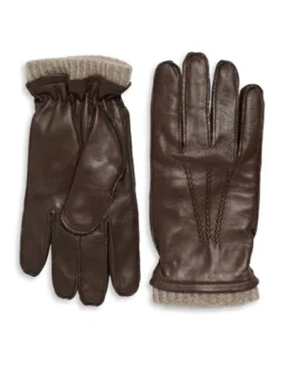 Shop Saks Fifth Avenue Napa Leather Gloves In Dark Brown