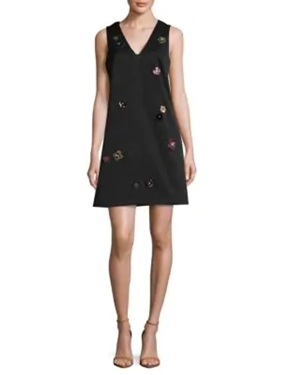 Shop Nicole Miller 3d Floral Applique A-line Dress In Black
