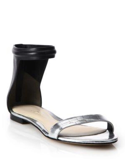 Shop 3.1 Phillip Lim / フィリップ リム Metallic Reptile-embossed Leather Sandals In Black