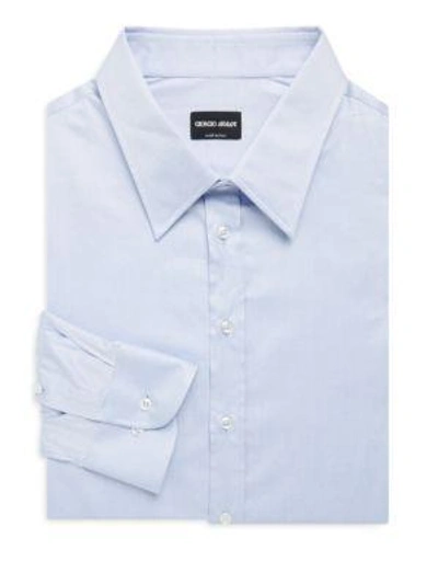 Shop Giorgio Armani Point Collar Cotton Dress Shirt In Azzurro Blue