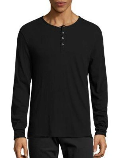 Shop Vince Raw-edge Henley In Black