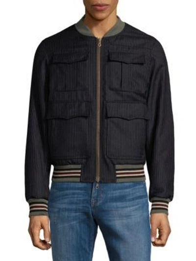 Shop Dries Van Noten Reversible Pinstripe Wool Bomber Jacket In Navy