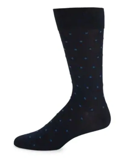 Shop Bruno Magli Polka-dot Mid Calf Socks In Navy