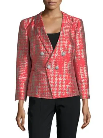Shop Armani Collezioni Notch Lapel Jacquard Jacket In Red Plaid