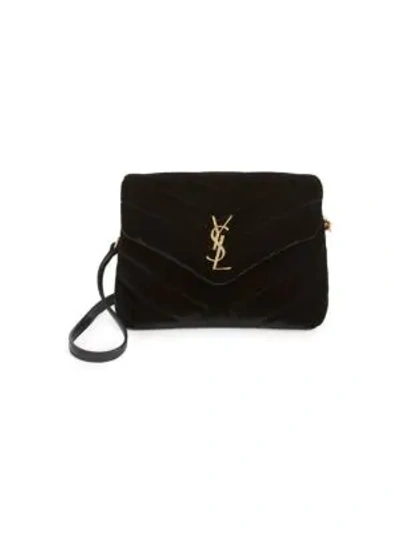 Shop Saint Laurent Toy Loulou Matelassé Velvet Crossbody Bag In Black