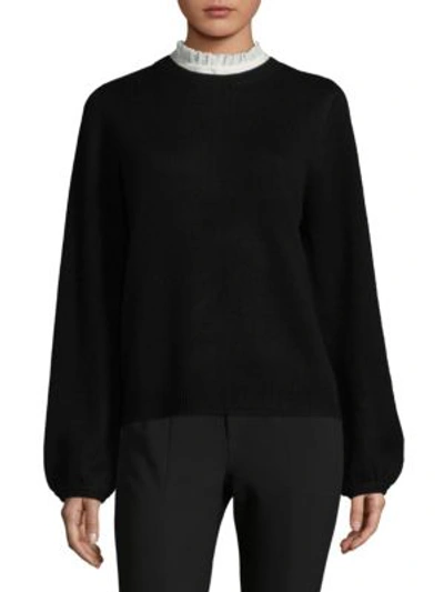 Shop Joie Affie Ruffle Wool Cashmere Sweater In Caviar
