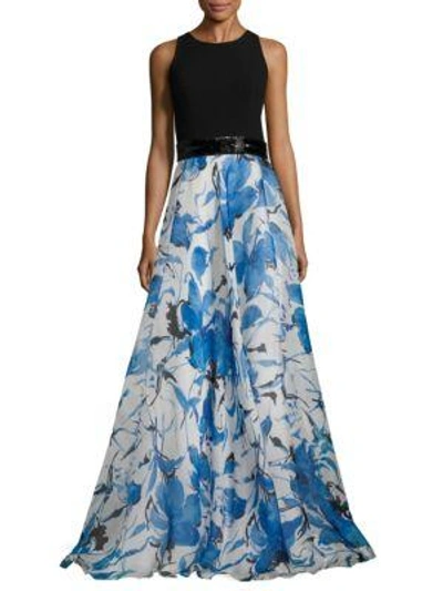 Shop Carmen Marc Valvo Floral Organza Gown In Ivory Multi