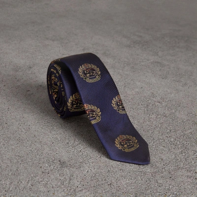Shop Burberry Slim Cut Archive Crest Silk Tie In Navy