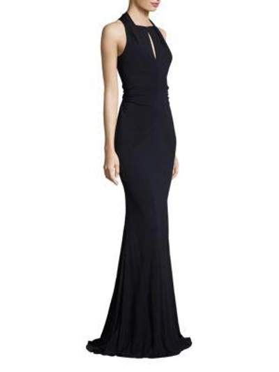 Shop Theia Ruched Jersey Gown In Navy