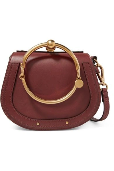 Shop Chloé Nile Bracelet Small Leather And Suede Shoulder Bag In Burgundy