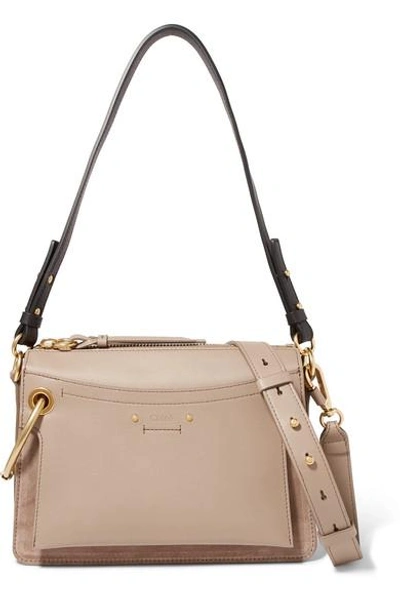 Shop Chloé Roy Day Leather And Suede Shoulder Bag In Gray