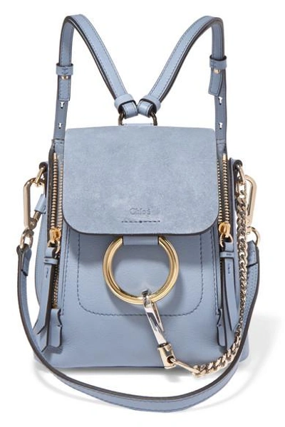 Shop Chloé Faye Mini Textured-leather And Suede Backpack In Light Blue