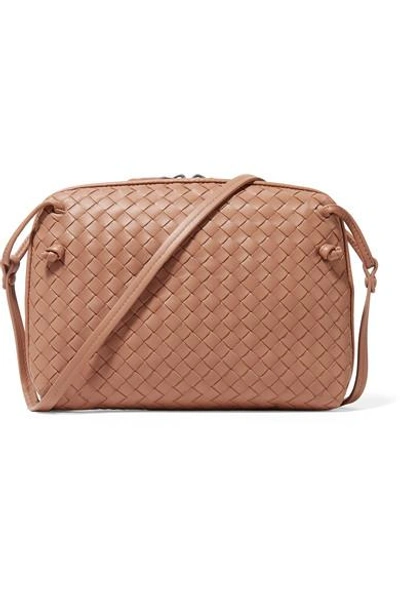Shop Bottega Veneta Nodini Small Intrecciato Leather Shoulder Bag In Neutral