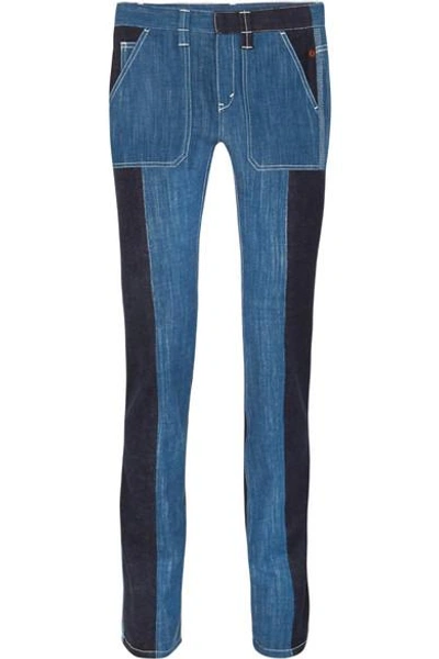 Shop Chloé Two-tone High-rise Straight-leg Jeans In Navy