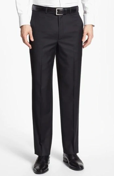 Shop Santorelli Luxury Flat Front Wool Trousers In Black